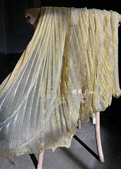 Tissu en maille plissée transparente à paillettes, 150 cm de large, fil doré et argenté