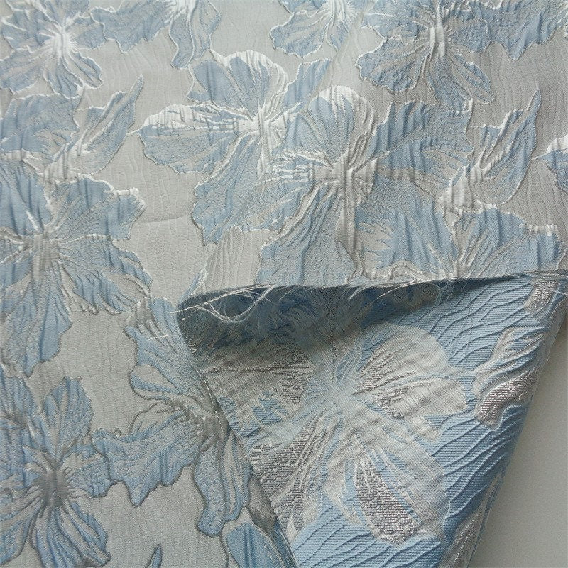 Gold Thread Floral Jacquard Fabric: 3D Embossed Woven Textile, 55"W