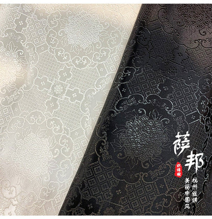 Black & White Metallic Silk Brocade Fabric: Traditional Upholstery, Quilting - By The Meter