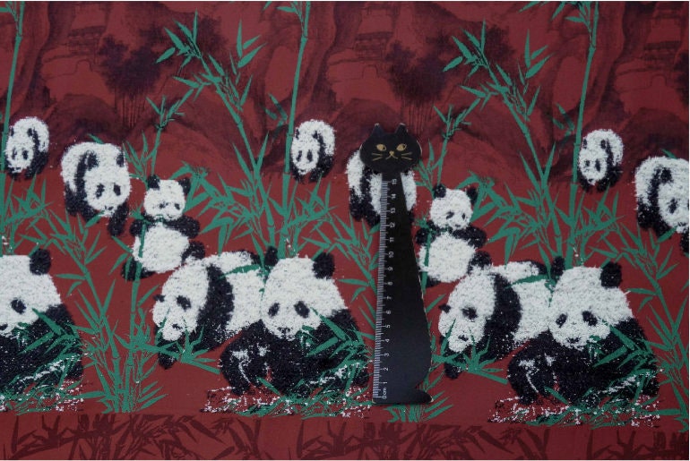 Red Panda Jacquard Fabric: Embossed Upholstery, Costume, Decor - 65"W