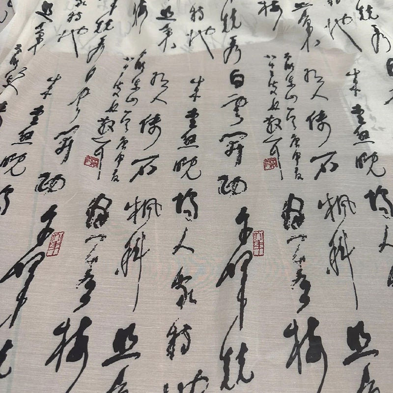 Tissu Tencel Ramie : Imprimé calligraphique Lanting Preface, 140 cm de large