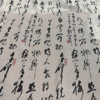 Tissu Tencel Ramie : Imprimé calligraphique Lanting Preface, 140 cm de large