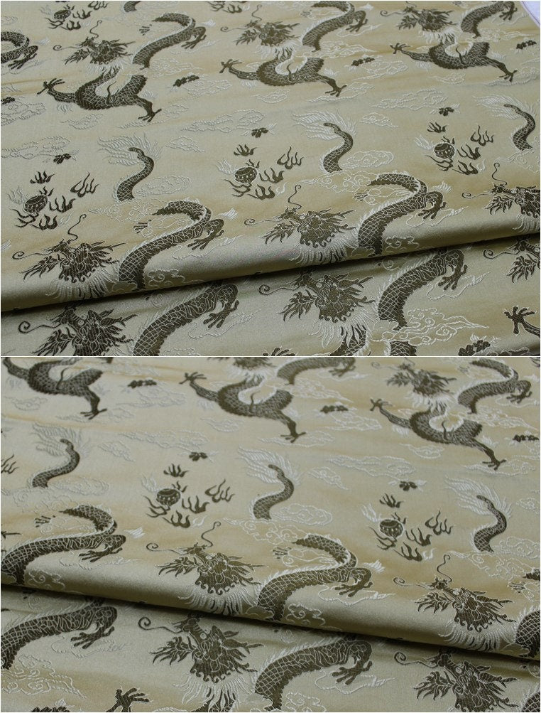 Chinese Dragon Silk Brocade Fabric: Fire Pattern, 29" Wide