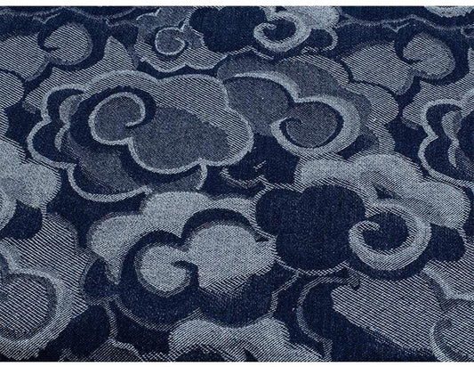 Jacquard Denim Fabric: 3D Cloud Pattern, Thick Cotton - 59"