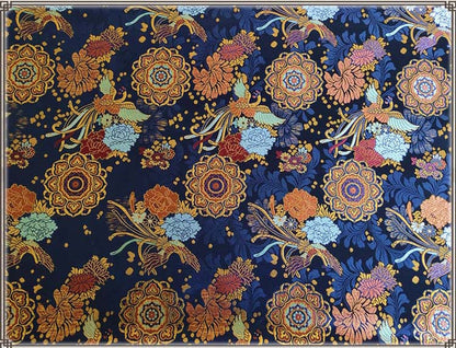 Silk Brocade Fabric: Peony Phoenix Design, 29.5" Wide, By The Meter