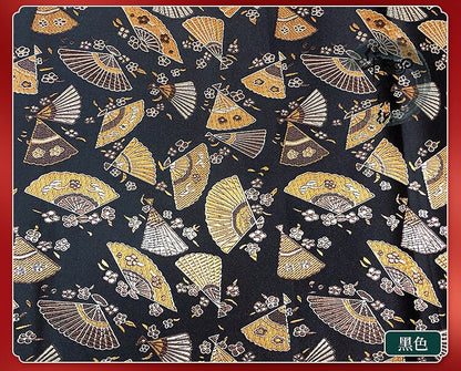 Japanese Nishijin Fabric: Modern Fans Jacquard Brocade, 29.5" Wide