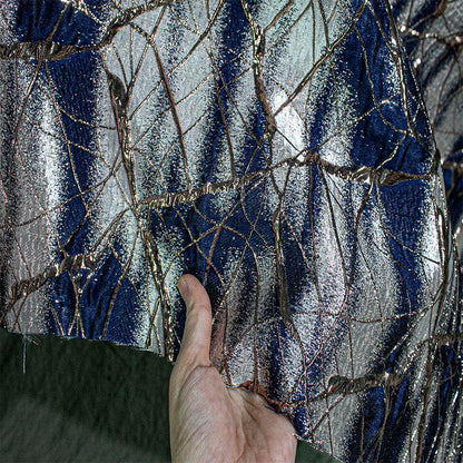 Gold Vein Jacquard Fabric: 3D Gilt Design, 55" Wide
