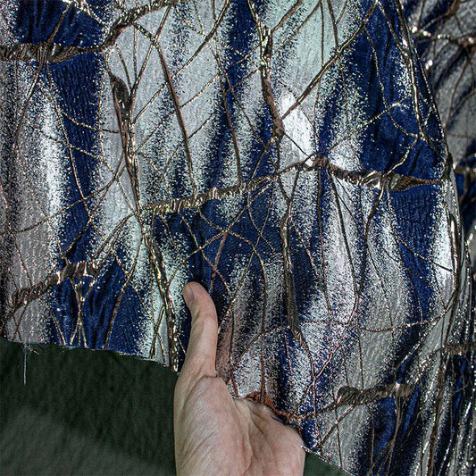 Gold Vein Jacquard Fabric: 3D Gilt Design, 55" Wide