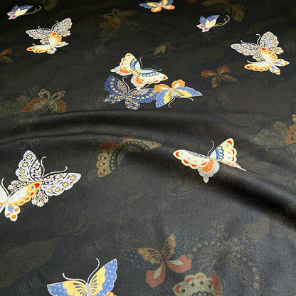 Butterfly Print Cotton Fabric: Black New Chinese Style (56" Wide)