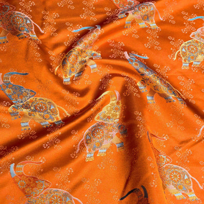 Orange Elephant Jacquard Brocade Fabric ��� Song-Style Upholstery Ma