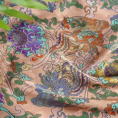 Gold Shantung Rayon Fabric: Dunhuang Pattern Upholstery, Costume, Scarf