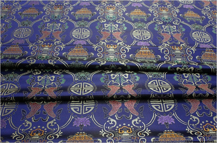 Pisces Double Fish Silk Brocade Fabric: 35"W Cheongsam Material