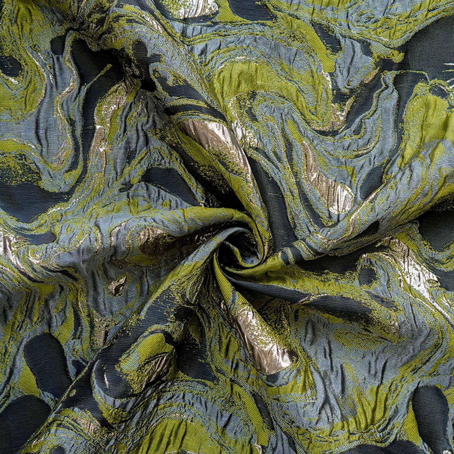 Gold Thread Jacquard Fabric: Green 3D Designer Upholstery, Costume & Sewing - 54"W