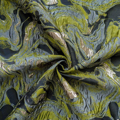 Gold Thread Jacquard Fabric: Green 3D Designer Upholstery, Costume & Sewing - 54"W
