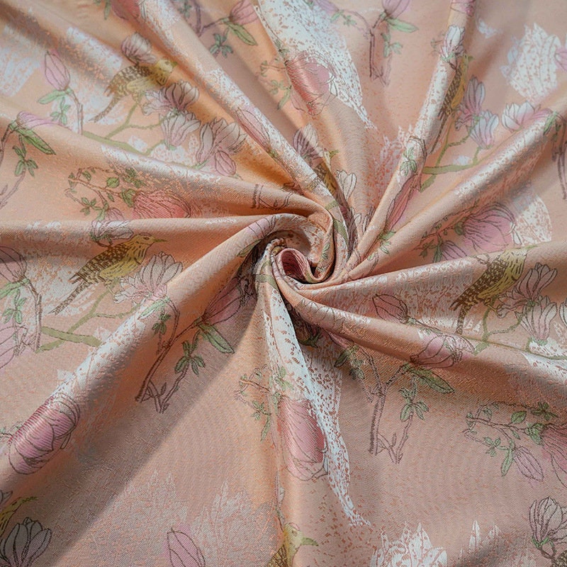 Orange Pink Bird Pattern Jacquard Woven Fabric: 60"W Upholstery
