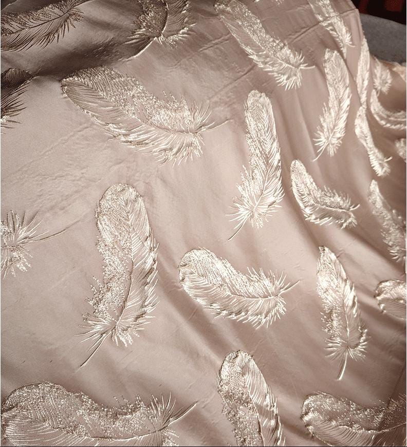 Gold Feather Jacquard Fabric - Baroque Palace Style, 58" Wide