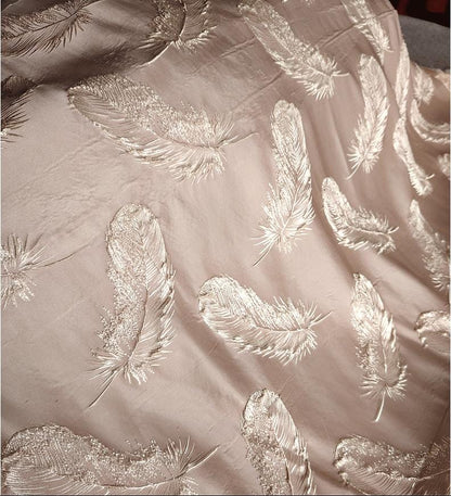 Gold Feather Jacquard Fabric - Baroque Palace Style, 58" Wide