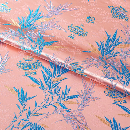 Tissu d'ameublement style tibétain en mélange de rayonne et bambou rose : 75 cm de large