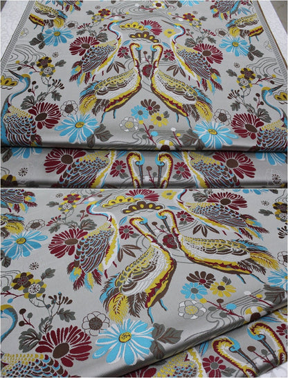 Crane Jacquard Satin Fabric: Birds Pattern Brocade, 29.5"W Home Decor
