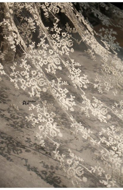 Floral Embroidery Fabric: Sheer French Cotton, 59" Wide