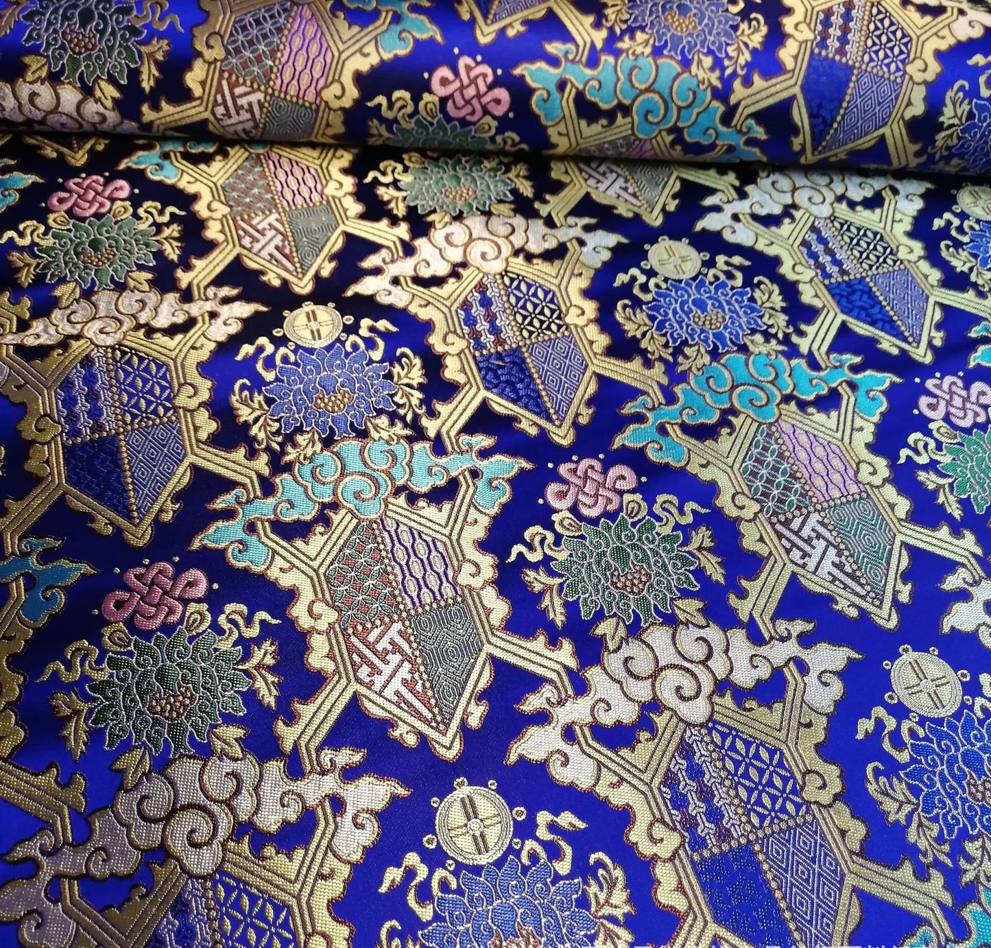 Lotus Brocade Fabric: 29.5"W Tibetan Damask Rayon for Upholstery & Costume
