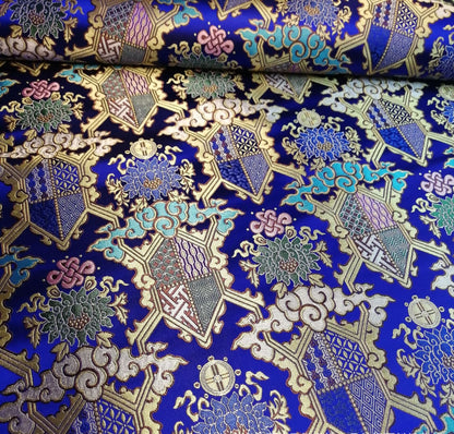 Lotus Brocade Fabric: 29.5"W Tibetan Damask Rayon for Upholstery & Costume
