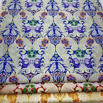 Chrysanthemum Brocade Fabric: Chinese Folk Tapestry Silk Rayon Blend, 29" Wide