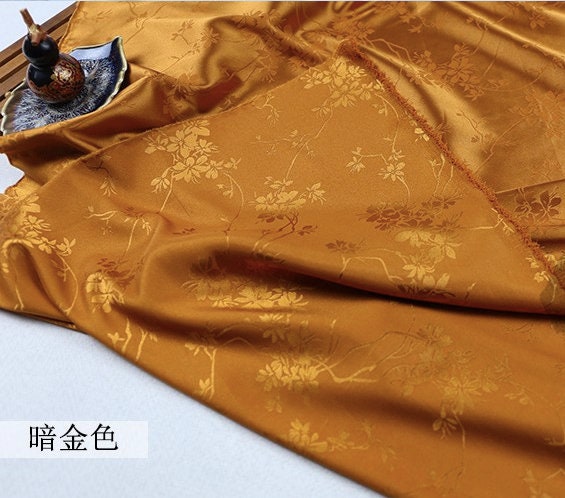 Floral Jacquard Satin Fabric: Two-Sided Antique Chinese Cosplay (59" Wide)
