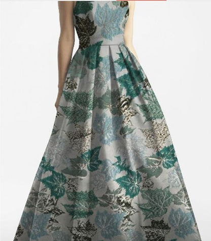 Gold Embossed Maple Leaf Jacquard Fabric: 55" Wide, Prom Dress, Upholstery