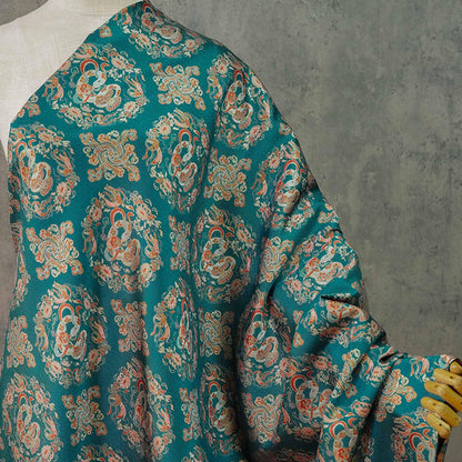 Cyan Brocade Fabric: Chinese Dynasty Jacquard Polyester, 66" Wide