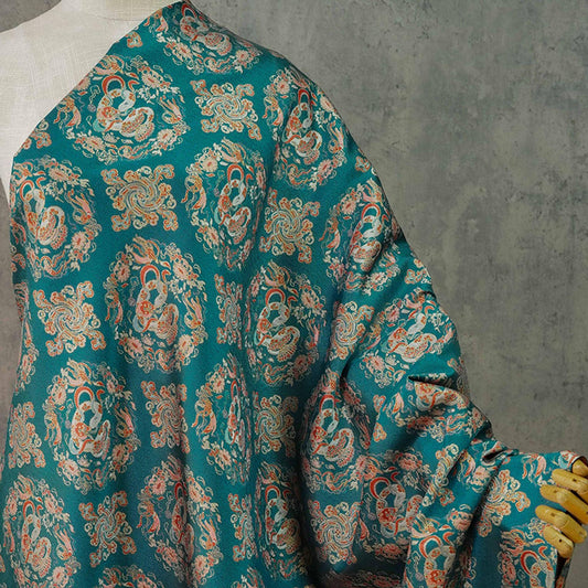 Cyan Brocade Fabric: Chinese Dynasty Jacquard Polyester, 66" Wide