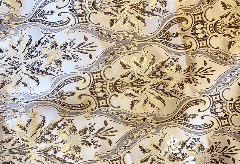 Pale Gold Brocade Jacquard Fabric: Retro Palace Style, 59"W, Polyester