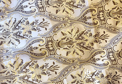 Pale Gold Brocade Jacquard Fabric: Retro Palace Style, 59"W, Polyester