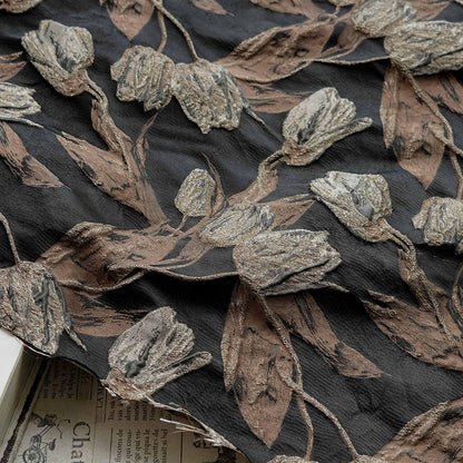 Tissu jacquard réversible, tissu tissé à motif tulipe dorée en relief, 160 cm de large