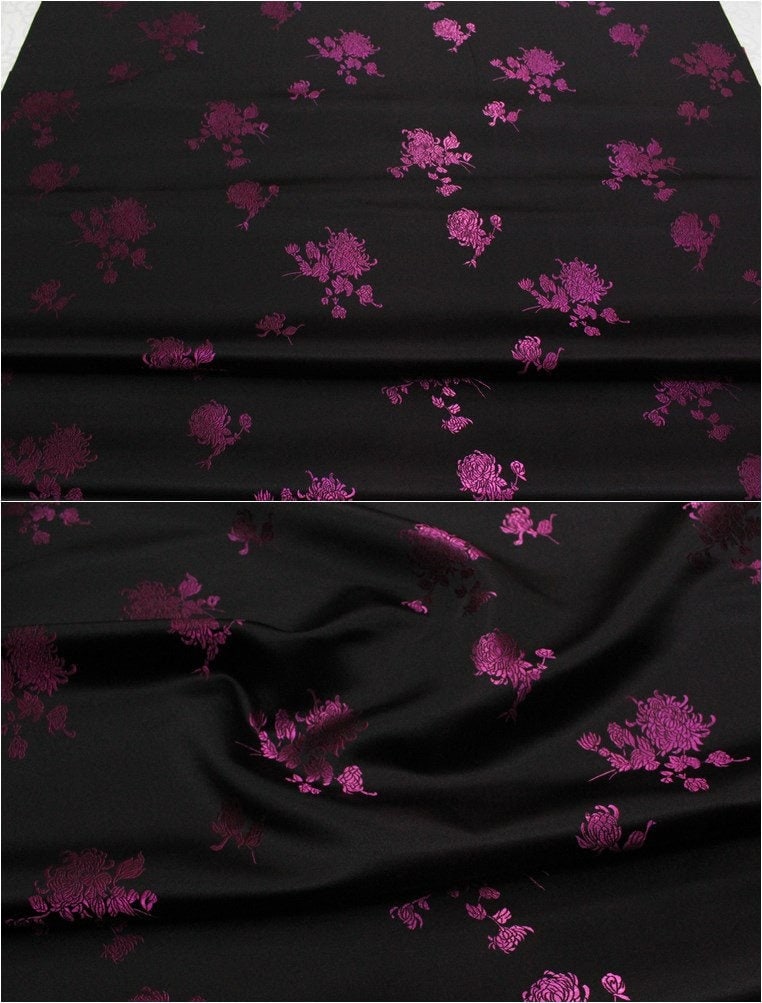 Tissu brocart chrysanthème : Revêtement d'ameublement Cheongsam de style folklorique (largeur 29,5")