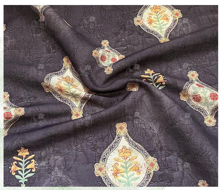 Geometric Floral Tencel Ramie Fabric: Dressmaking, Upholstery - 59" Wide