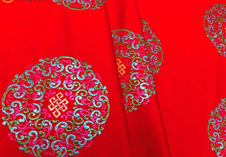 Fu Lu Shou Brocade Fabric: Multicolor Cheongsam Qipao Material