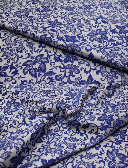 Blue Floral Jacquard Satin Fabric - 59"W Silk Rayon Brocade
