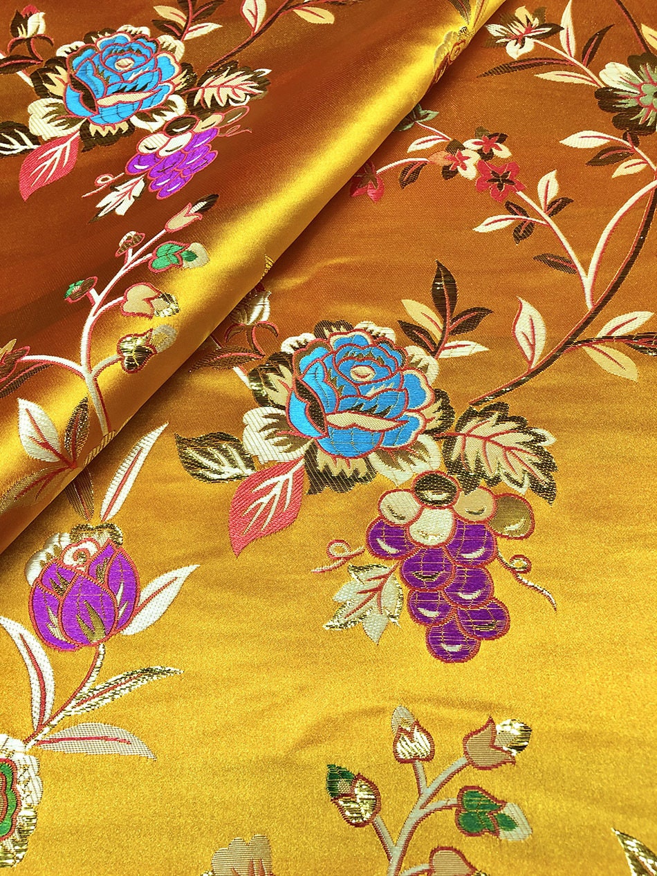 Gold Thread Rose Brocade Fabric: 59" Wide Cheongsam Qipao Material