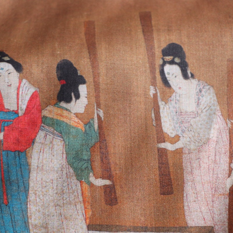 Tang Dynasty Style Linen Fabric: Court Ladies Sewing Silk (55"W)