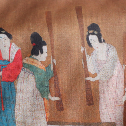 Tang Dynasty Style Linen Fabric: Court Ladies Sewing Silk (55"W)