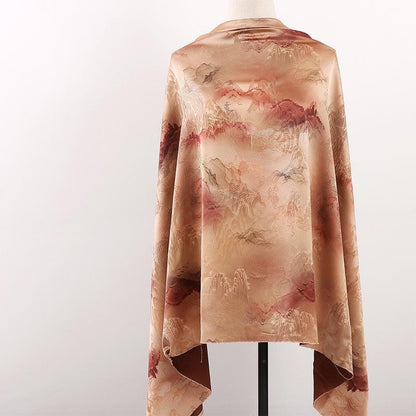 Ancient Mountain Tea Silk Satin Fabric: Digital Print Drapery, 59"W