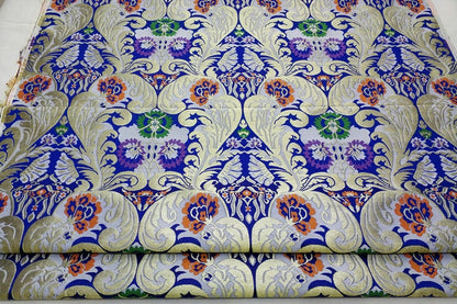 Chrysanthemum Brocade Fabric: Chinese Folk Tapestry Silk Rayon Blend, 29" Wide