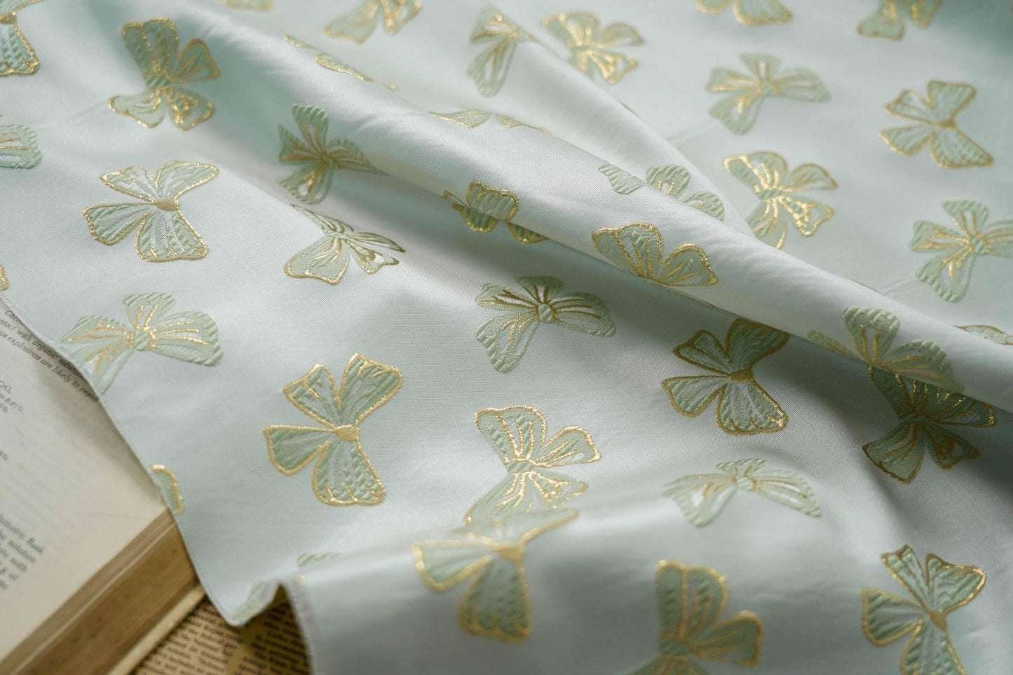Butterfly Jacquard Fabric: Gold Thread Rayon Blend, 59" Wide By The Meter