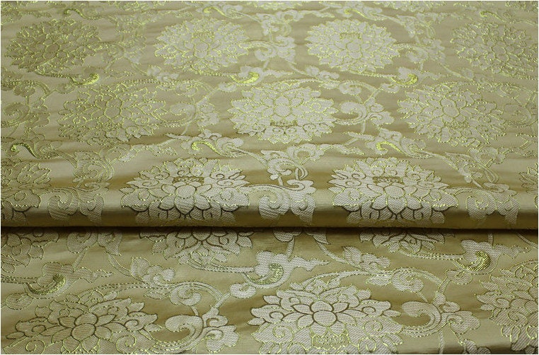 Lotus Flower Silk Brocade Fabric: Retro Chinese Decor (29.5"W)