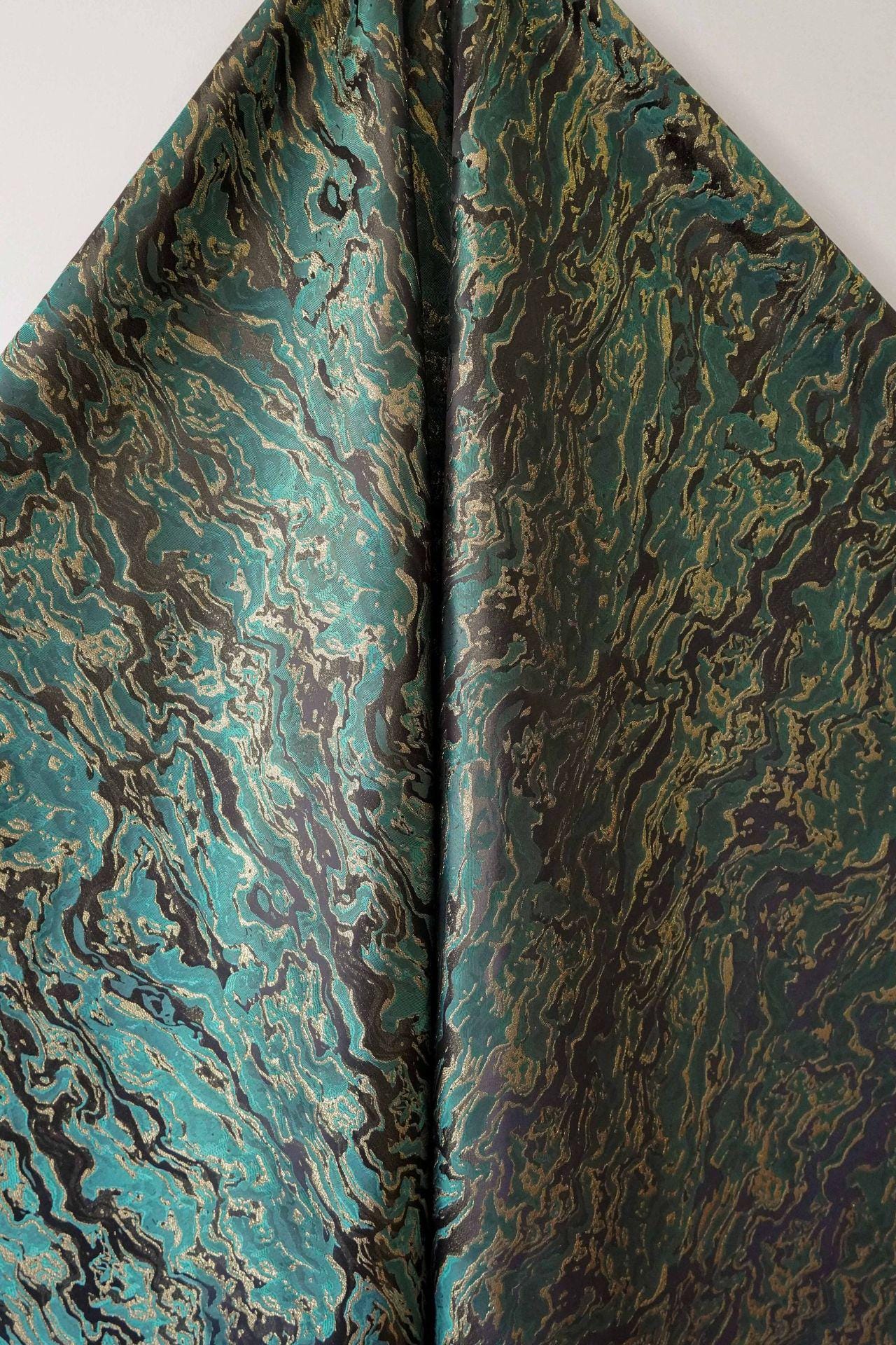 Gold Thread Jacquard Fabric: 3D Designer Upholstery, Costume, & Handbag Material