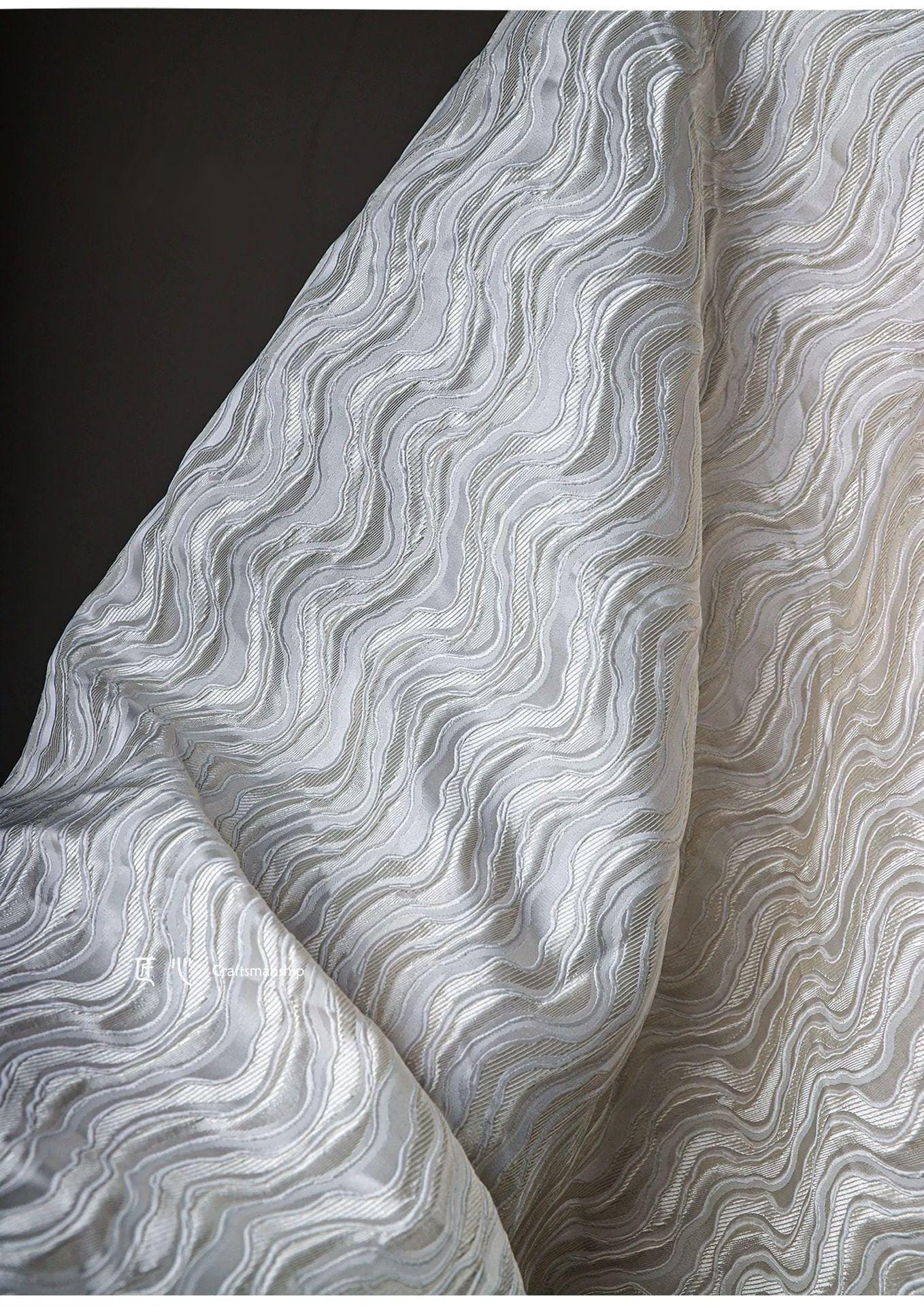 Tissu jacquard à vagues vintage - Tissu texturé 3D en relief pour la couture bohème, l'ameublement et les loisirs créatifs, 140 cm de large