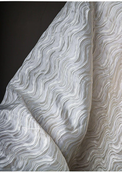 Tissu jacquard à vagues vintage - Tissu texturé 3D en relief pour la couture bohème, l'ameublement et les loisirs créatifs, 140 cm de large