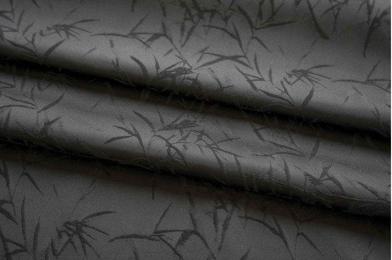 Black Bamboo Damask Brocade Fabric: 55"W Polyester Rayon Blend