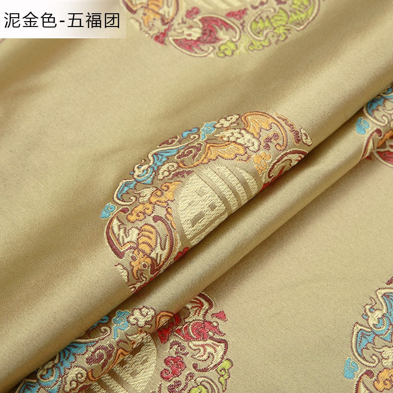 Tissu brocart Dragon Or Pâle - 150 cm de large - Rayonne pour couture et ameublement - Vendu au mètre